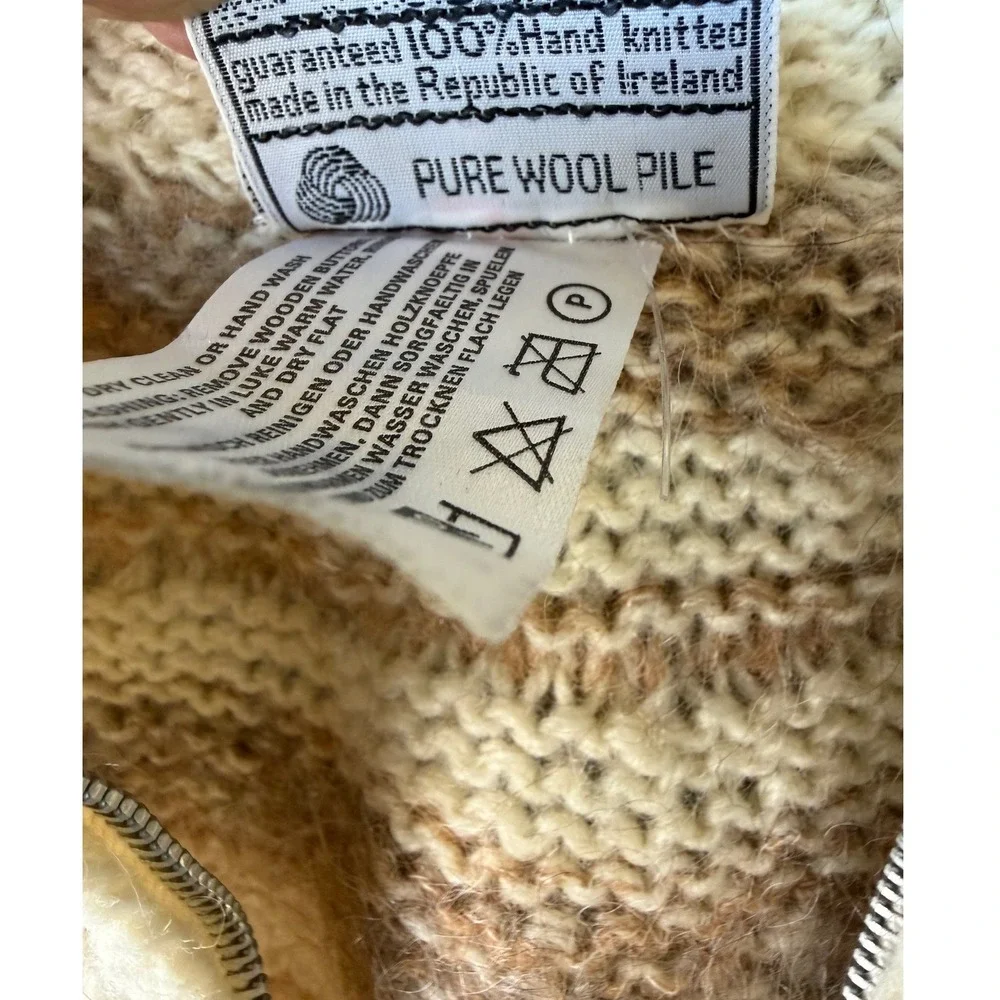 Avoca Handweavers 100% Wool Cardigan Brown Cream Grandmacore Hand Knit M/L